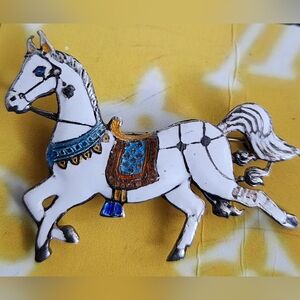 Siam 925 White Horse Brooch Made In 1940's
